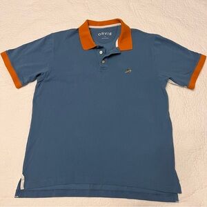 Orvis Polo Shirt Men's L Blue Orange & white color block Cotton Golf see photos